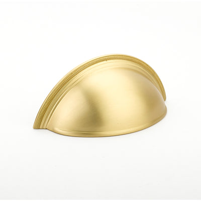 Schaub Atherton 3" C-C Plain Surface Knurled Edges Cup Pull in Satin Brass