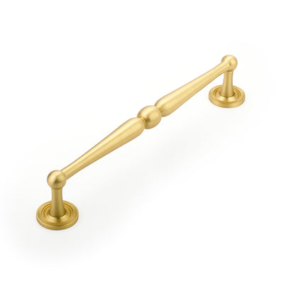 Schaub Atherton 8" C-C Pull, Knurled Footplate in Satin Brass