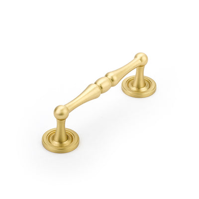 Schaub Atherton 4" C-C Pull, Plain Footplate in Satin Brass