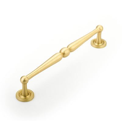 Schaub Atherton 8" C-C Pull, Plain Footplate in Satin Brass