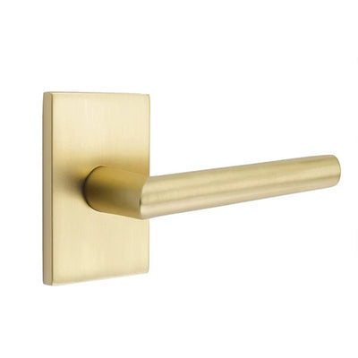 Emtek Stuttgart Lever with Modern Rectangular Rosette in Satin Brass