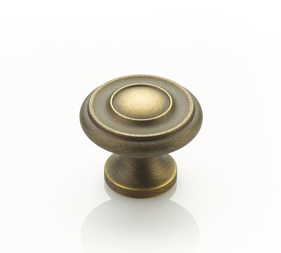 Schaub Traditional Knobs 1-1/4" Stepped Round Knob in Antique Light Brass
