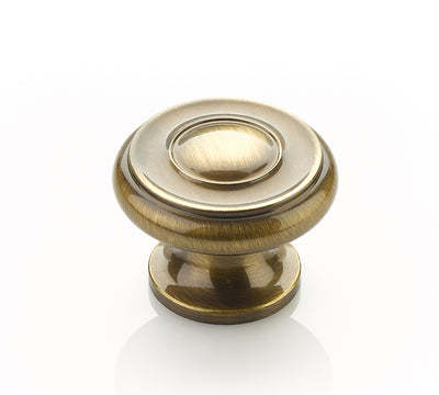 Schaub Traditional Knobs 1-1/2" Stepped Round Knob in Antique Brass