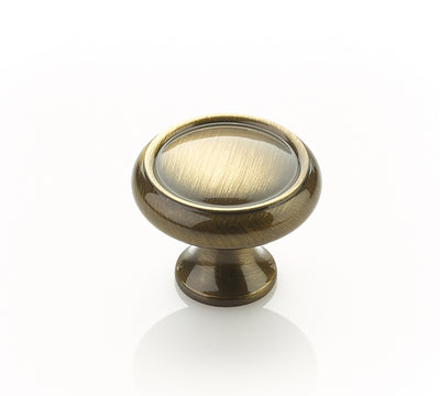 Schaub Traditional Knobs 1-1/4" Rimmed Round Knob in Antique Brass
