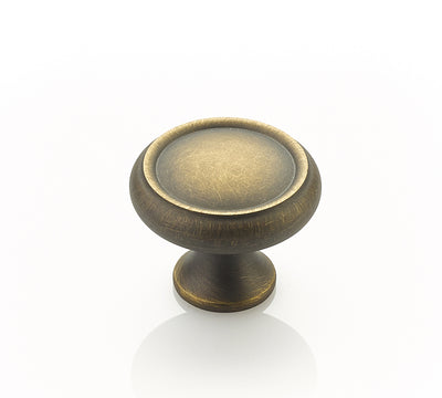 Schaub Traditional Knobs 1-1/4" Rimmed Round Knob in Antique Light Brass
