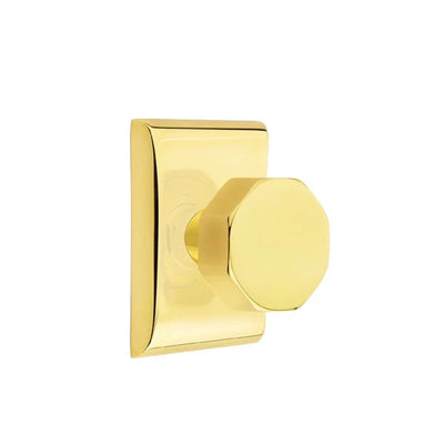 Emtek Octagon Knob with Neos Rosette in Unlacquered Brass