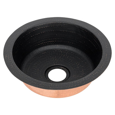 12" Round Hammered Copper Bar Sink w/ 2" Drain Opening in Glazed Black