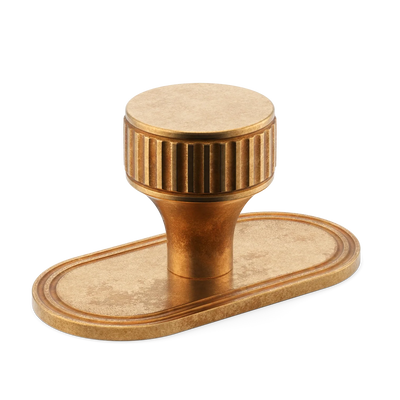 Armac Martin Barwick Ridged Cabinet Knob with Backplate in 25mm / Burnished Brass