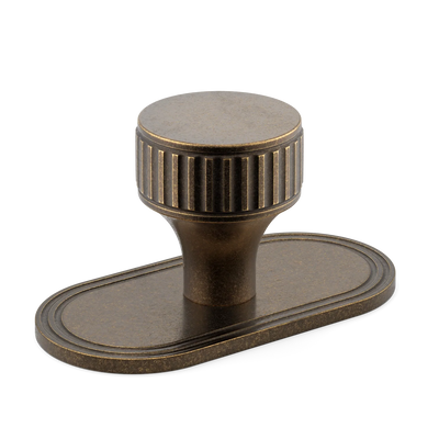Armac Martin Barwick Ridged Cabinet Knob with Backplate in 25mm / Dark Aged Brass