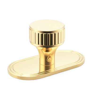 Armac Martin Barwick Ridged Cabinet Knob with Backplate in 25mm / Polished Brass Unlacquered