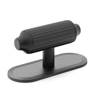 Armac Martin Barwick Ridged T-bar Handle with Backplate in 79mm / Matt Black Lacquered