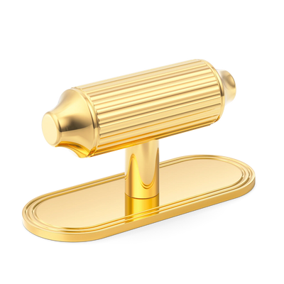 Armac Martin Barwick Ridged T-bar Handle with Backplate in 79mm / Polished Brass Lacquered