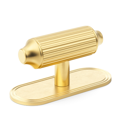 Armac Martin Barwick Ridged T-bar Handle with Backplate in 79mm / Satin Brass Lacquered