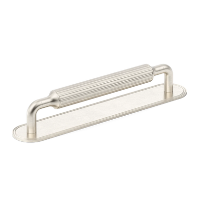 Armac Martin Barwick Ridged Cabinet Pull Handle with Backplate in 128mm / Barrelled Nickel Plate