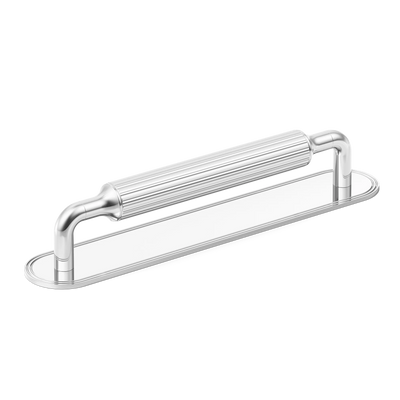 Armac Martin Barwick Ridged Cabinet Pull Handle with Backplate in 128mm / Polished Chrome Plate