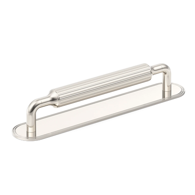 Armac Martin Barwick Ridged Cabinet Pull Handle with Backplate in 128mm / Polished Nickel Plate