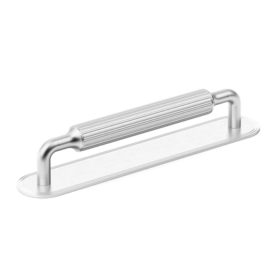 Armac Martin Barwick Ridged Cabinet Pull Handle with Backplate in 128mm / Satin Chrome Plate