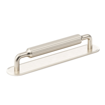 Armac Martin Barwick Ridged Cabinet Pull Handle with Backplate in 128mm / Satin Nickel Plate