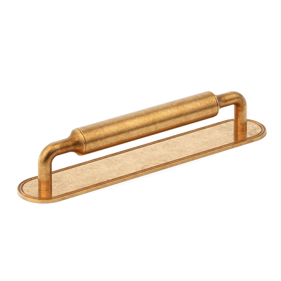 Armac Martin Barwick Plain Cabinet Pull Handle with Backplate in 128mm / Burnished Brass