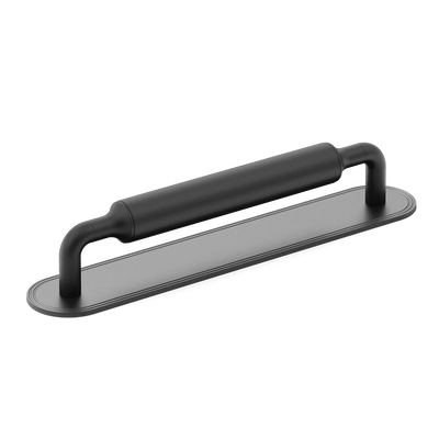 Armac Martin Barwick Plain Cabinet Pull Handle with Backplate in 128mm / Matt Black Lacquered