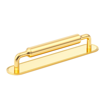 Armac Martin Barwick Plain Cabinet Pull Handle with Backplate in 128mm / Polished Brass Lacquered