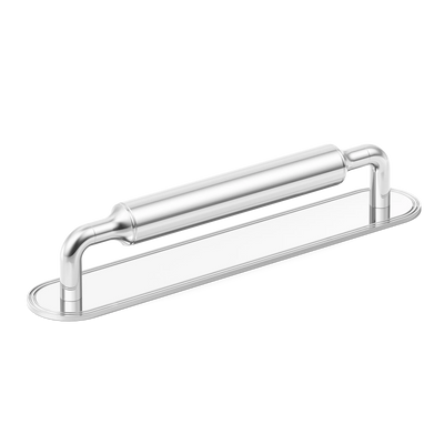 Armac Martin Barwick Plain Cabinet Pull Handle with Backplate in 128mm / Polished Chrome Plate