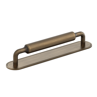 Armac Martin Barwick Plain Cabinet Pull Handle with Backplate in 128mm / Satin Antique Satin Lacquered