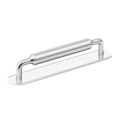 Armac Martin Barwick Plain Cabinet Pull Handle with Backplate in 128mm / Satin Chrome Plate