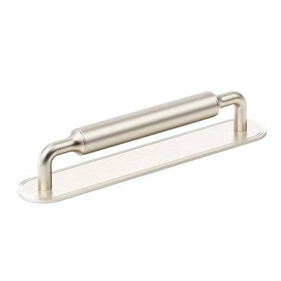 Armac Martin Barwick Plain Cabinet Pull Handle with Backplate in 128mm / Satin Nickel Plate