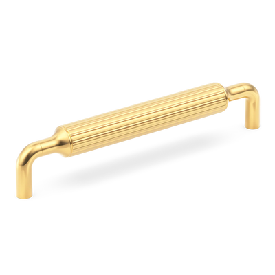 Armac Martin Barwick Ridged Cabinet Pull Handle in 128mm / Polished Brass Lacquered