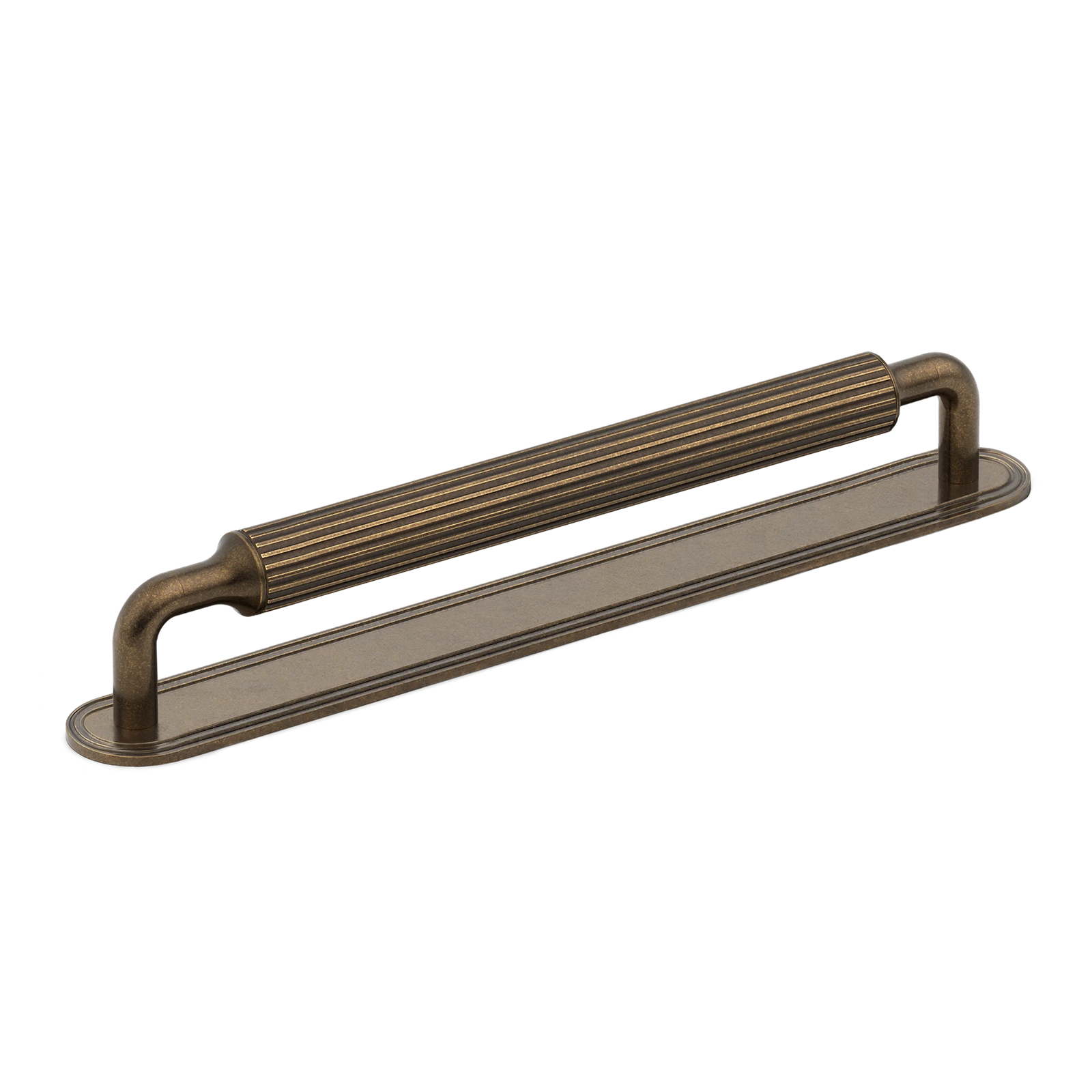 Armac Martin Barwick Slim Ridged Cabinet Pull Handle with Backplate in 96mm / Burnished Brass