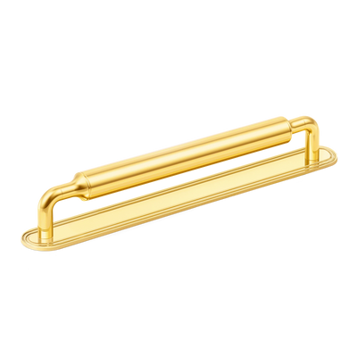 Armac Martin Barwick Slim Plain Cabinet Pull Handle with Backplate in 96mm / Polished Brass Lacquered