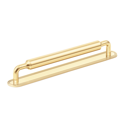 Armac Martin Barwick Slim Plain Cabinet Pull Handle with Backplate in 96mm / Polished Brass Unlacquered