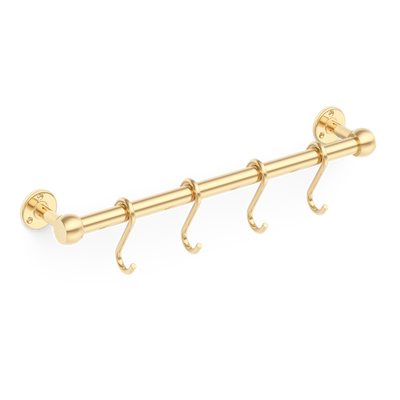 Armac Martin Cotswold Pot Rail & S Hooks in 500mm + 4 S Hooks / Polished Brass Unlacquered
