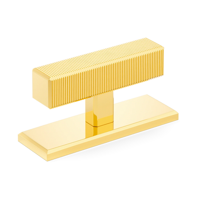 Armac Martin Digbeth Ridged T-bar Handle with Backplate in 67mm / Polished Brass Lacquered