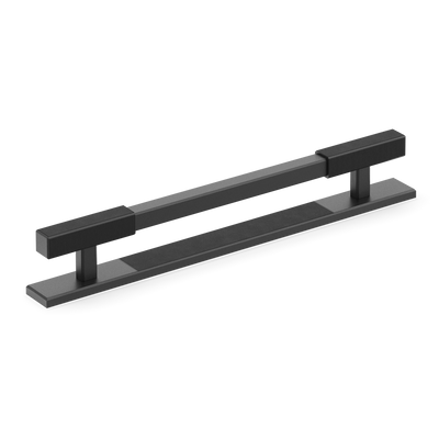Armac Martin Digbeth Ridged Cabinet Handle with Backplate in 128mm / Matt Black Lacquered