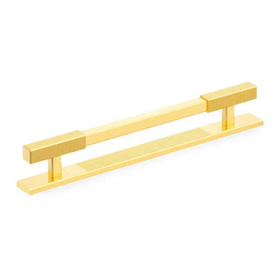 Armac Martin Digbeth Ridged Cabinet Handle with Backplate in 128mm / Polished Brass Lacquered
