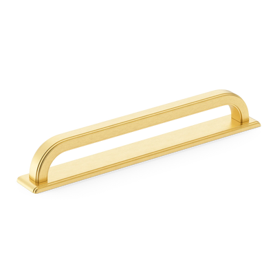 Armac Martin Dougan Cabinet Handle with Backplate in 96mm / Satin Brass Lacquered