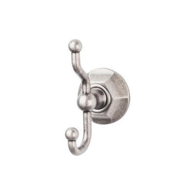 Top Knobs Edwardian Bath Double Hook, Hex Backplate in Antique Pewter