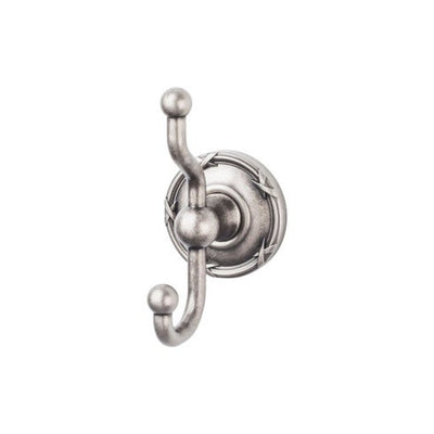 Top Knobs Edwardian Bath Double Hook, Ribbon Backplate in Antique Pewter