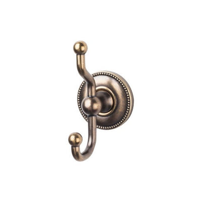Top Knobs Edwardian Bath Double Hook, Beaded Backplate in German Bronze