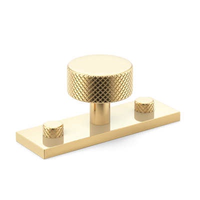 Armac Martin MIX Diamond Knurled Cabinet Knob & Backplate in 54mm / Polished Brass Unlacquered