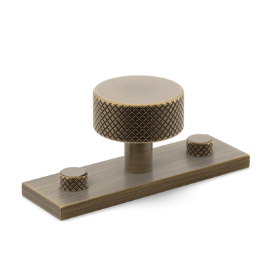 Armac Martin MIX Diamond Knurled Cabinet Knob & Backplate in 54mm / Satin Antique Satin Lacquered