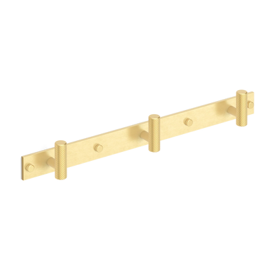 Armac Martin MIX Diamond Knurled Wall Hook Rack in 384mm (3 hooks) / Satin Brass Satin Lacquered