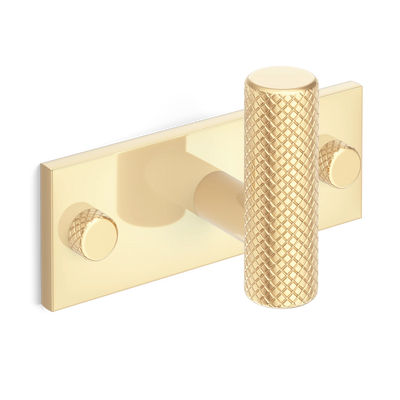 Armac Martin MIX Diamond Knurled Single Horizontal Wall Hook in 84mm / Polished Brass Unlacquered