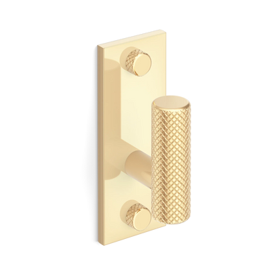 Armac Martin MIX Diamond Knurled Single Vertical Wall Hook in 84mm / Polished Brass Unlacquered