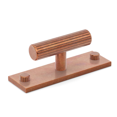 Armac Martin MIX Straight Knurled T-bar Handle & Backplate in 65mm / Aged Copper