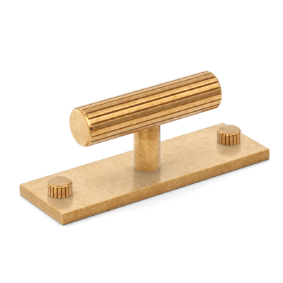 Armac Martin MIX Straight Knurled T-bar Handle & Backplate in 65mm / Burnished Brass
