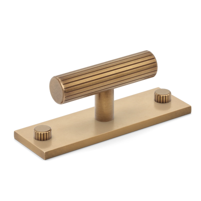 Armac Martin MIX Straight Knurled T-bar Handle & Backplate in 65mm / Fine English Antique