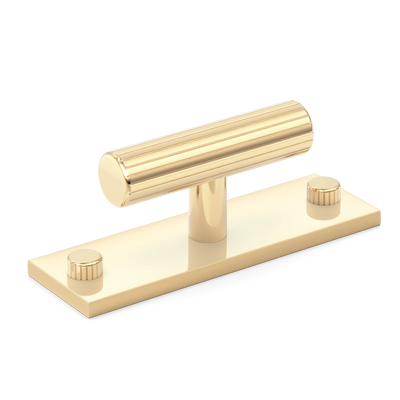Armac Martin MIX Straight Knurled T-bar Handle & Backplate in 65mm / Polished Brass Unlacquered